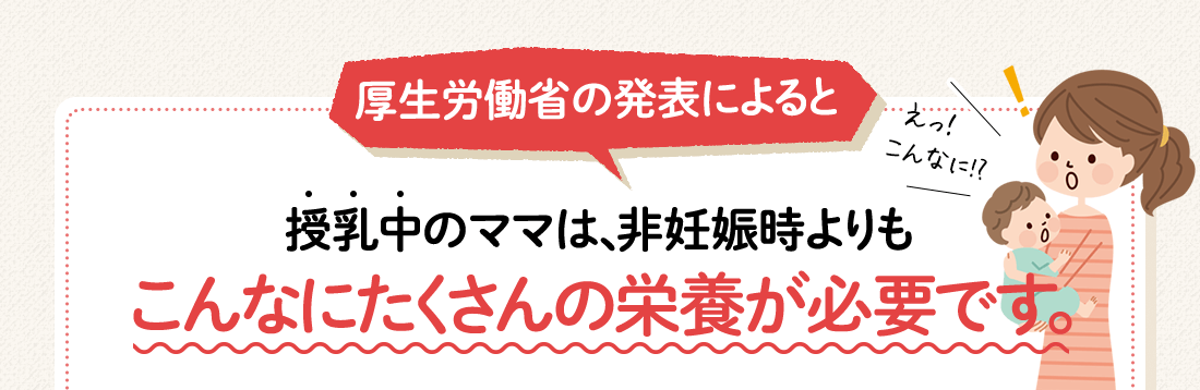 授乳中のママは、非妊娠時よりもこんなにたくさんの栄養が必要です。