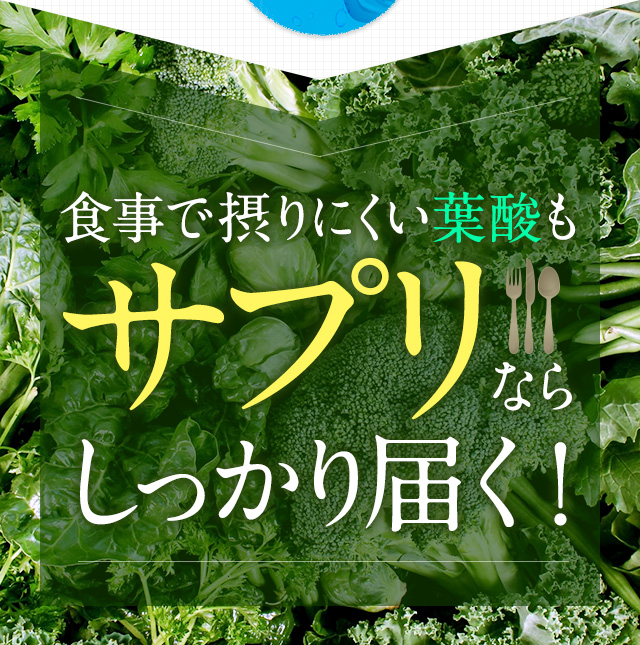 食事で摂りにくい葉酸も、サプリならしっかり届く！